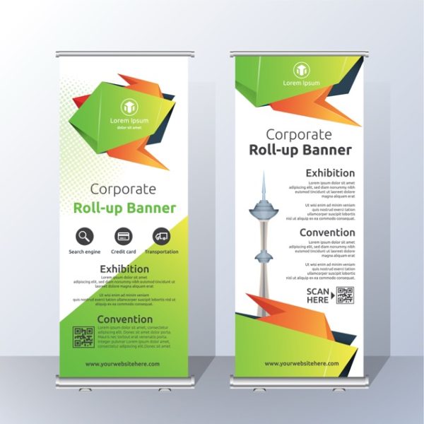 Vertical Roll Up Banner Template Design for Announce and Advertising